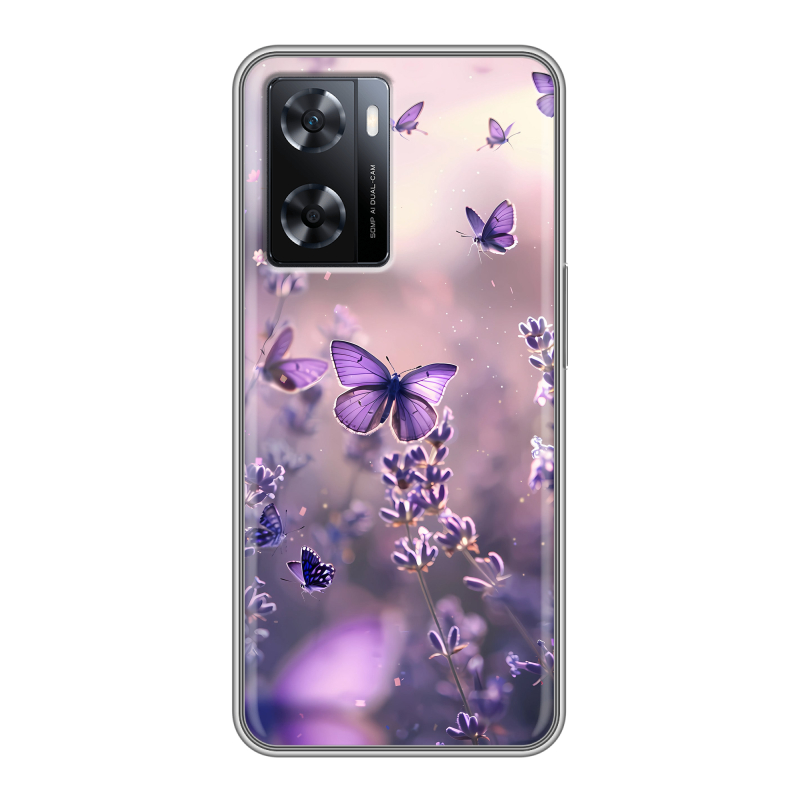 Силиконовый чехол на OPPO A57s с принтом бабочки и лаванда Силиконовый чехол на OPPO A57s с принтом бабочки и лаванда