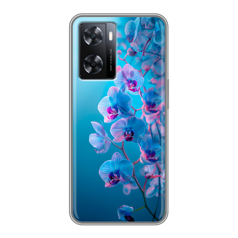 Силиконовый противоударный чехол на OPPO A57s с принтом голубые орхидеи Силиконовый противоударный чехол на OPPO A57s с принтом голубые орхидеи