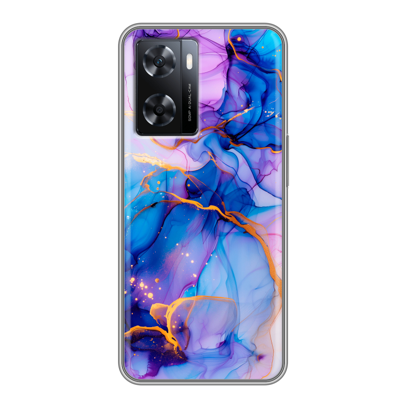 Силиконовый чехол на OPPO A57s с принтом синий мрамор Силиконовый чехол на OPPO A57s с принтом синий мрамор