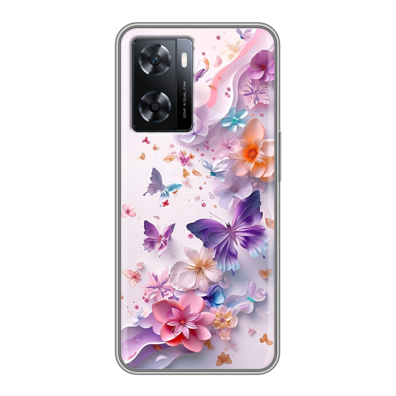 Силиконовый чехол на OPPO A57s с принтом цветы бабочки Силиконовый чехол на OPPO A57s с принтом цветы бабочки