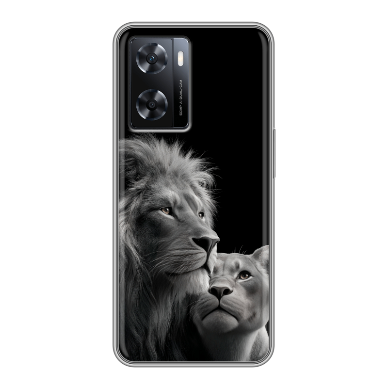 Силиконовый противоударный чехол на OPPO A57s с принтом Лев кошки Силиконовый противоударный чехол на OPPO A57s с принтом Лев кошки