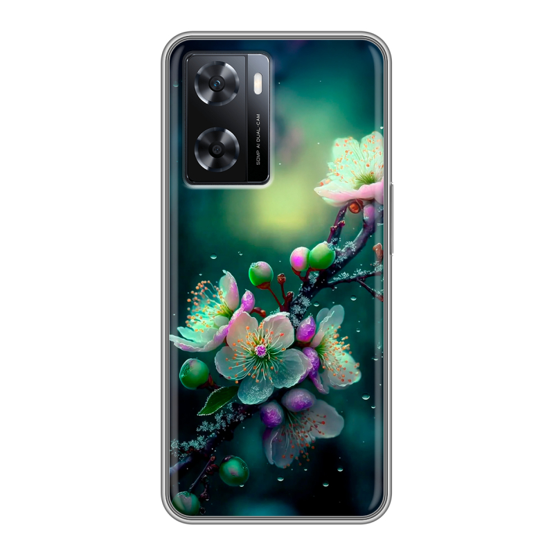 Силиконовый чехол на OPPO A57s с принтом Цветы и мрамор Силиконовый чехол на OPPO A57s с принтом Цветы и мрамор