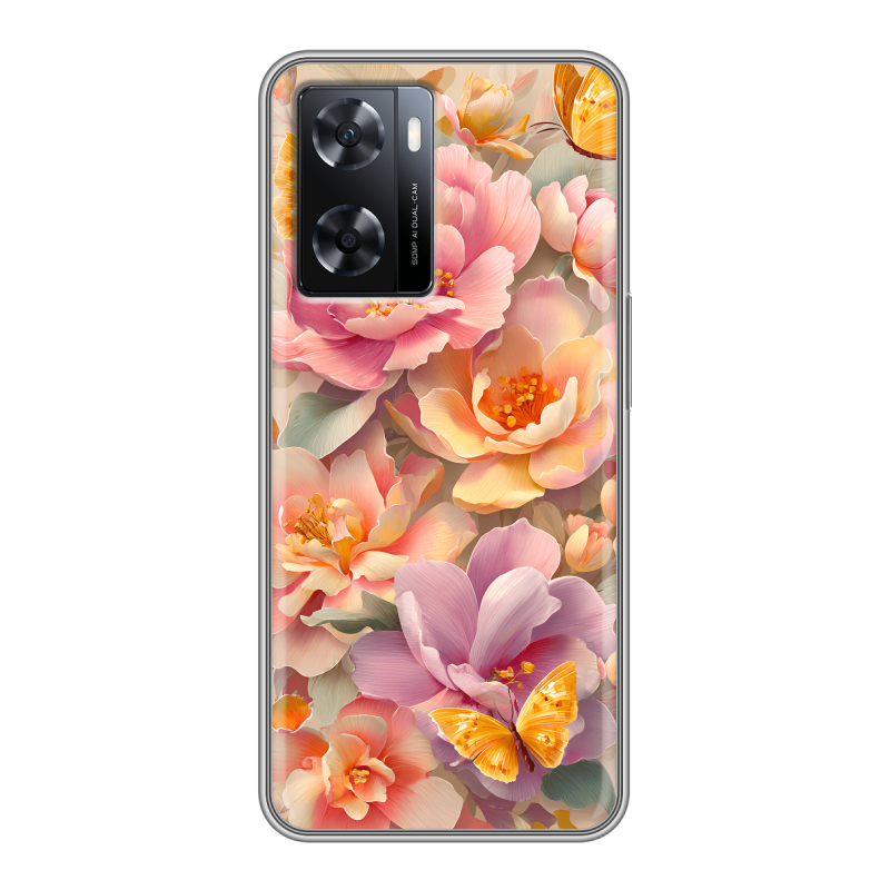 Силиконовый чехол на OPPO A57s с принтом Цветы и бабочки Силиконовый чехол на OPPO A57s с принтом Цветы и бабочки