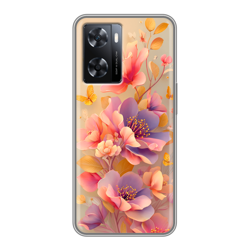 Силиконовый противоударный чехол на OPPO A57s с принтом Цветы и бабочки Силиконовый противоударный чехол на OPPO A57s с принтом Цветы и бабочки