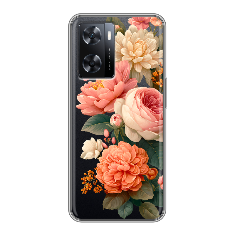 Силиконовый противоударный чехол на OPPO A57s с принтом цветы Силиконовый противоударный чехол на OPPO A57s с принтом цветы
