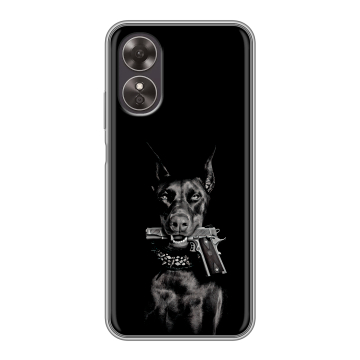 Силиконовый чехол на OPPO A17 с принтом Доберман и пистолет Силиконовый чехол на OPPO A17 с принтом Доберман и пистолет