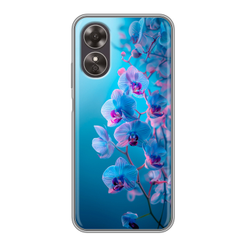 Силиконовый чехол на OPPO A17 с принтом голубые орхидеи Силиконовый чехол на OPPO A17 с принтом голубые орхидеи