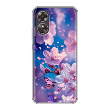 Силиконовый чехол на OPPO A17 с принтом цветы бабочки Силиконовый чехол на OPPO A17 с принтом цветы бабочки
