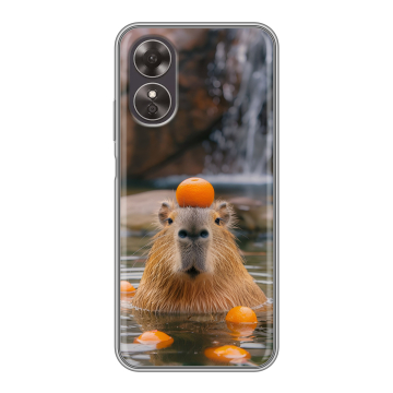 Силиконовый чехол на OPPO A17 с принтом Капибара с апельсином
