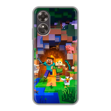 Силиконовый чехол на OPPO A17 с принтом Майнкрафт Minecraft
