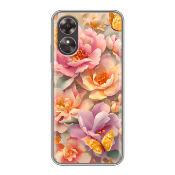 Силиконовый чехол на OPPO A17 с принтом Цветы и бабочки Силиконовый чехол на OPPO A17 с принтом Цветы и бабочки