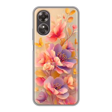 Силиконовый чехол на OPPO A17 с принтом Цветы и бабочки