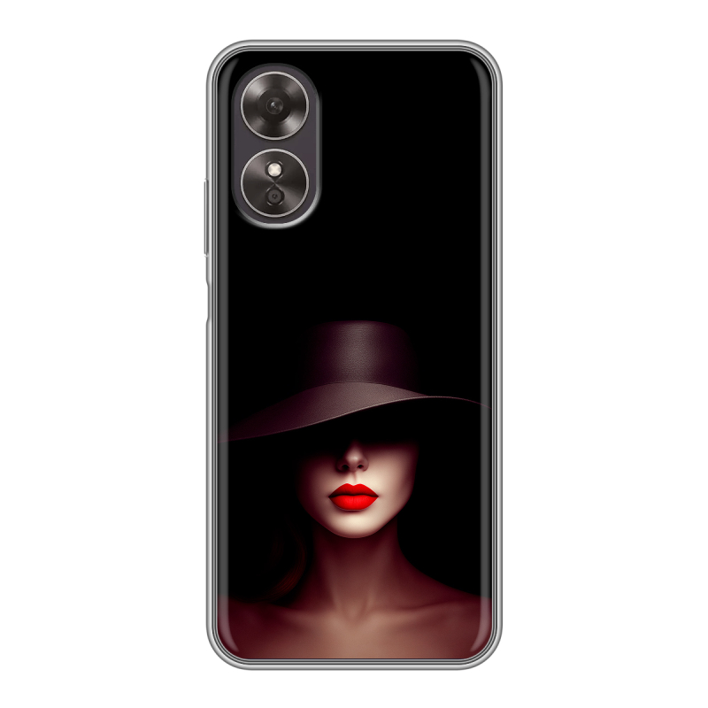 Силиконовый чехол на OPPO A17 с принтом Девушка в шляпе Силиконовый чехол на OPPO A17 с принтом Девушка в шляпе