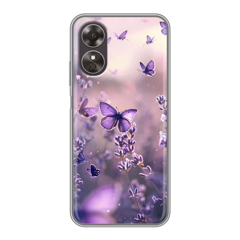 Силиконовый чехол на OPPO A17 с принтом бабочки и лаванда Силиконовый чехол на OPPO A17 с принтом бабочки и лаванда