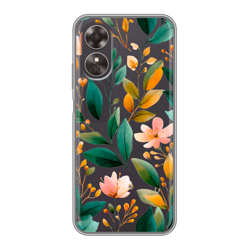 Силиконовый чехол на OPPO A17 с принтом Цветы паттерн Силиконовый чехол на OPPO A17 с принтом Цветы паттерн