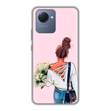 Силиконовый чехол на Realme Narzo 50i Prime с принтом Девушка и букет