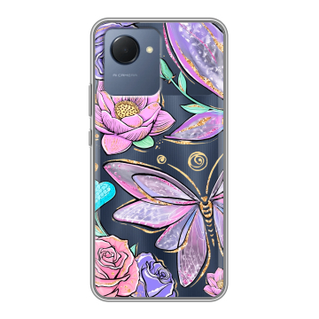 Силиконовый чехол на Realme Narzo 50i Prime с принтом Бабочки и цветы Силиконовый чехол на Realme Narzo 50i Prime с принтом Бабочки и цветы