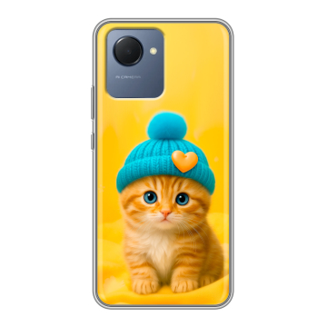 Силиконовый чехол на Realme Narzo 50i Prime с принтом Котенок в шапке Силиконовый чехол на Realme Narzo 50i Prime с принтом Котенок в шапке