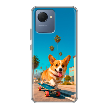 Силиконовый чехол на Realme Narzo 50i Prime с принтом Корги на скейте Силиконовый чехол на Realme Narzo 50i Prime с принтом Корги на скейте