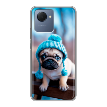 Силиконовый чехол на Realme Narzo 50i Prime с принтом Мопс в шапке Силиконовый чехол на Realme Narzo 50i Prime с принтом Мопс в шапке