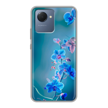 Силиконовый чехол на Realme Narzo 50i Prime с принтом Голубые цветы Силиконовый чехол на Realme Narzo 50i Prime с принтом Голубые цветы