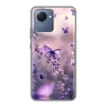 Силиконовый чехол на Realme Narzo 50i Prime с принтом бабочки и лаванда Силиконовый чехол на Realme Narzo 50i Prime с принтом бабочки и лаванда
