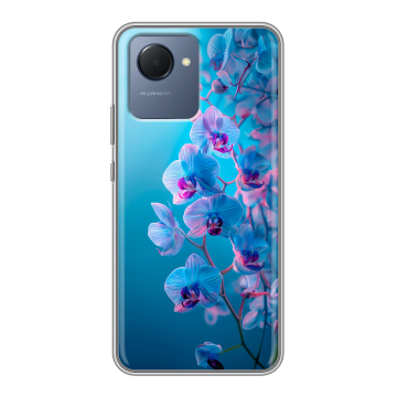 Силиконовый чехол на Realme Narzo 50i Prime с принтом голубые орхидеи Силиконовый чехол на Realme Narzo 50i Prime с принтом голубые орхидеи