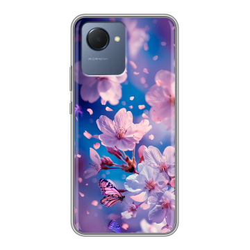 Силиконовый чехол на Realme Narzo 50i Prime с принтом цветы бабочки Силиконовый чехол на Realme Narzo 50i Prime с принтом цветы бабочки