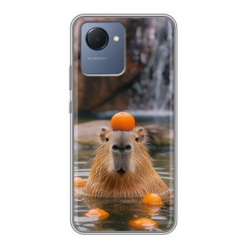 Силиконовый чехол на Realme Narzo 50i Prime с принтом Капибара с апельсином Силиконовый чехол на Realme Narzo 50i Prime с принтом Капибара с апельсином