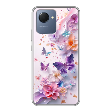 Силиконовый чехол на Realme Narzo 50i Prime с принтом цветы бабочки Силиконовый чехол на Realme Narzo 50i Prime с принтом цветы бабочки