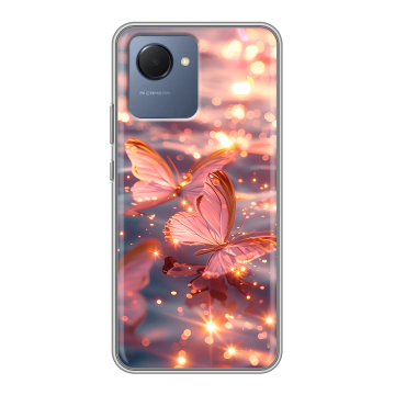 Силиконовый чехол на Realme Narzo 50i Prime с принтом бабочки розовые Силиконовый чехол на Realme Narzo 50i Prime с принтом бабочки розовые