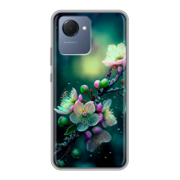 Силиконовый чехол на Realme Narzo 50i Prime с принтом Цветы и мрамор Силиконовый чехол на Realme Narzo 50i Prime с принтом Цветы и мрамор