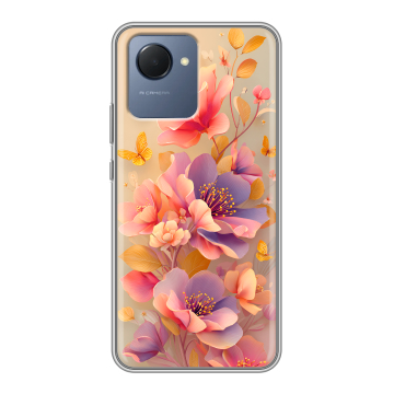 Силиконовый чехол на Realme Narzo 50i Prime с принтом Цветы и бабочки