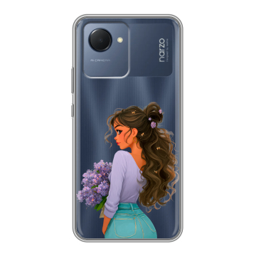 Силиконовый чехол на Realme Narzo 50i Prime с принтом девушка цветы