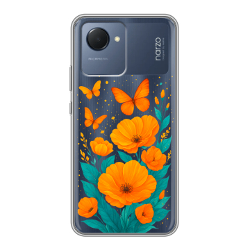 Силиконовый чехол на Realme Narzo 50i Prime с принтом цветы бабочки