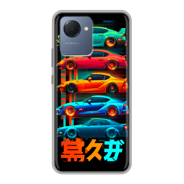 Силиконовый чехол на Realme Narzo 50i Prime с принтом машины тачки