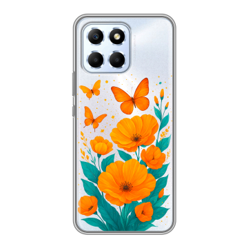 Силиконовый чехол на Huawei Honor X6 с принтом цветы бабочки Силиконовый чехол на Huawei Honor X6 с принтом цветы бабочки