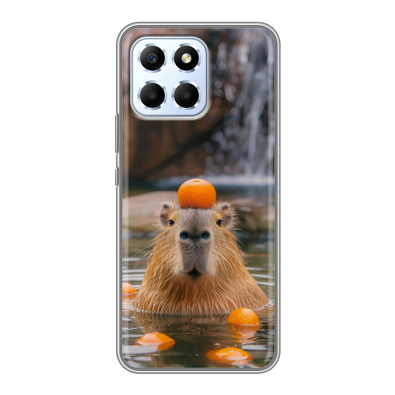 Силиконовый чехол на Huawei Honor X6 с принтом Капибара с апельсином Силиконовый чехол на Huawei Honor X6 с принтом Капибара с апельсином
