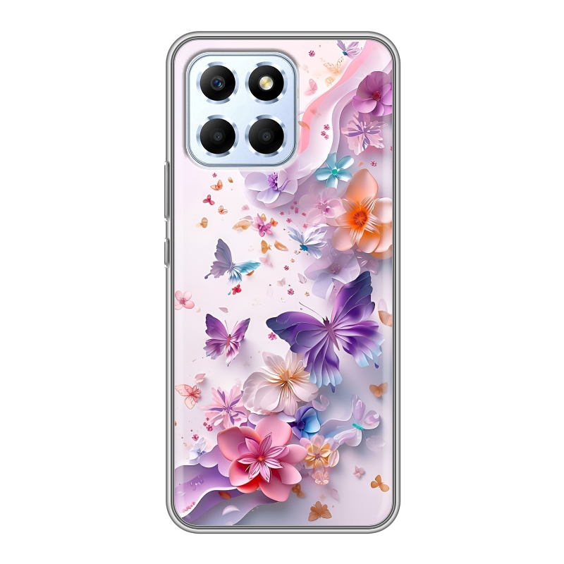 Силиконовый чехол на Huawei Honor X6 с принтом цветы бабочки Силиконовый чехол на Huawei Honor X6 с принтом цветы бабочки
