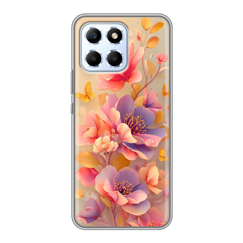 Силиконовый чехол на Huawei Honor X6 с принтом Цветы и бабочки Силиконовый чехол на Huawei Honor X6 с принтом Цветы и бабочки