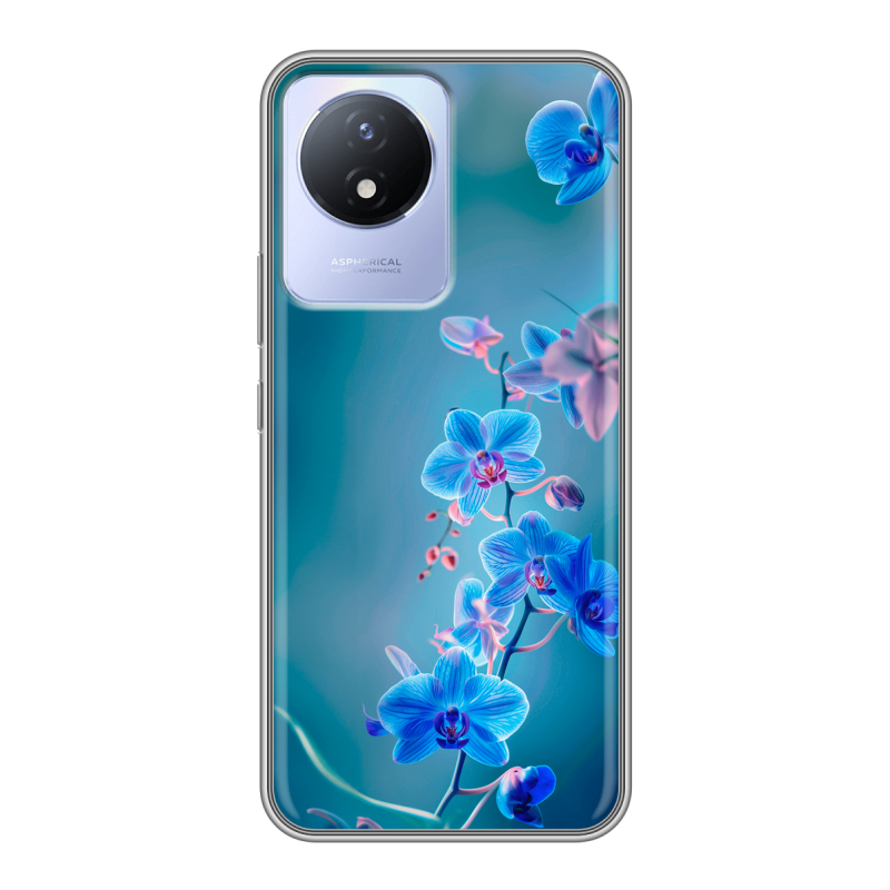 Силиконовый чехол на Vivo Y02 с принтом Голубые цветы Силиконовый чехол на Vivo Y02 с принтом Голубые цветы