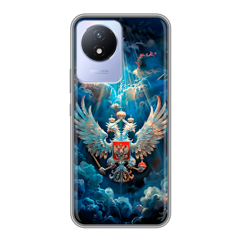 Силиконовый чехол на Vivo Y02 с принтом Герб флаг России Силиконовый чехол на Vivo Y02 с принтом Герб флаг России