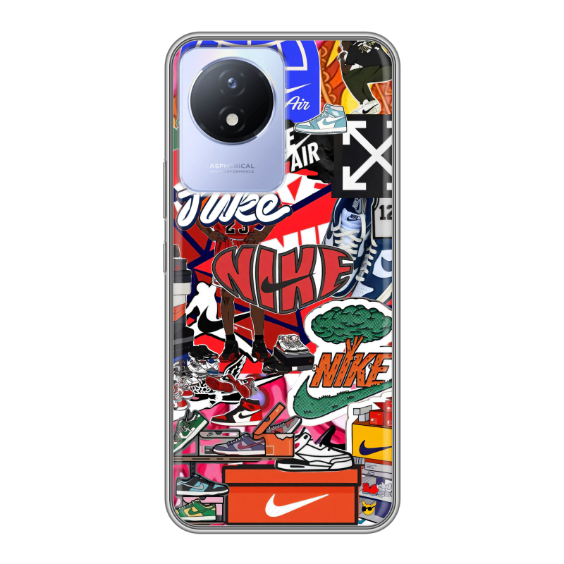 Силиконовый чехол на Vivo Y02 с принтом Найк Nike яркий Силиконовый чехол на Vivo Y02 с принтом Найк Nike яркий