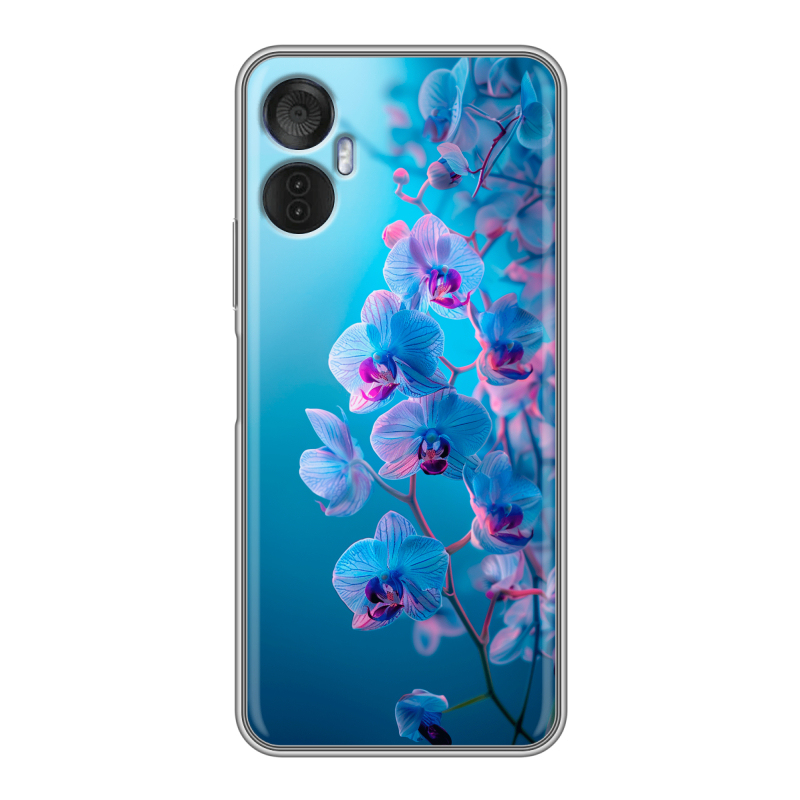 Силиконовый чехол на Itel Vision 5 Plus с принтом голубые орхидеи Силиконовый чехол на Itel Vision 5 Plus с принтом голубые орхидеи