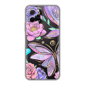 Силиконовый чехол на Huawei Nova Y61 с принтом Бабочки и цветы