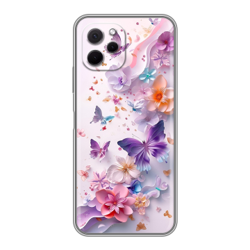 Силиконовый чехол на Huawei Nova Y61 с принтом цветы бабочки Силиконовый чехол на Huawei Nova Y61 с принтом цветы бабочки