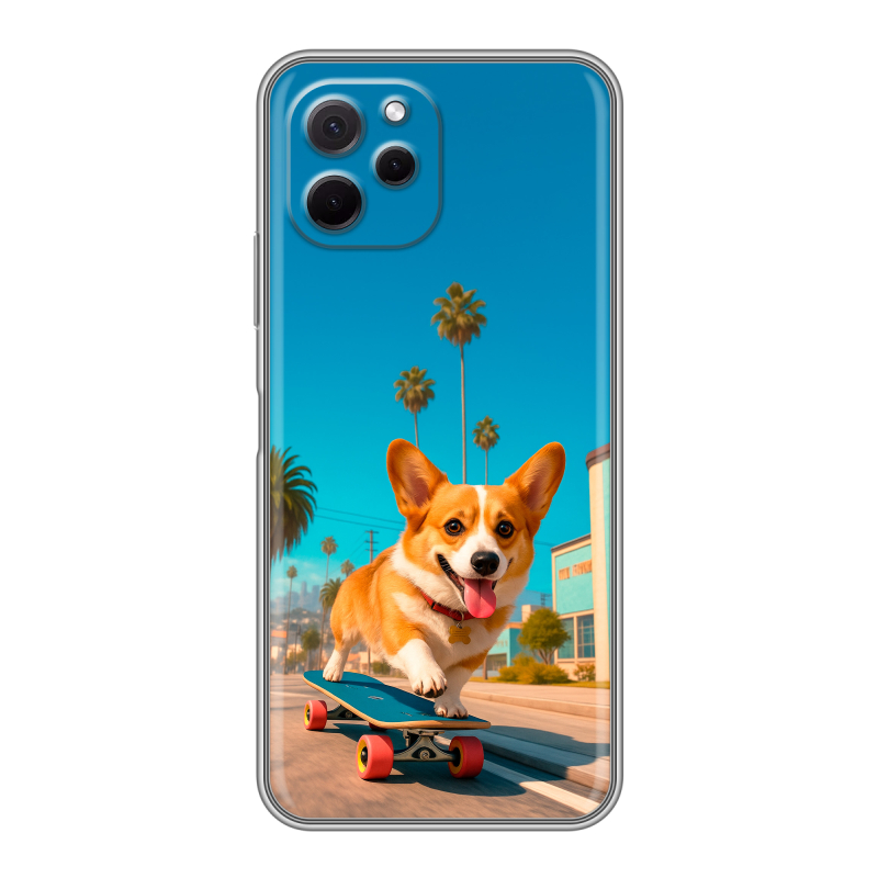 Силиконовый противоударный чехол на Huawei Nova Y61 с принтом Корги на скейте Силиконовый противоударный чехол на Huawei Nova Y61 с принтом Корги на скейте