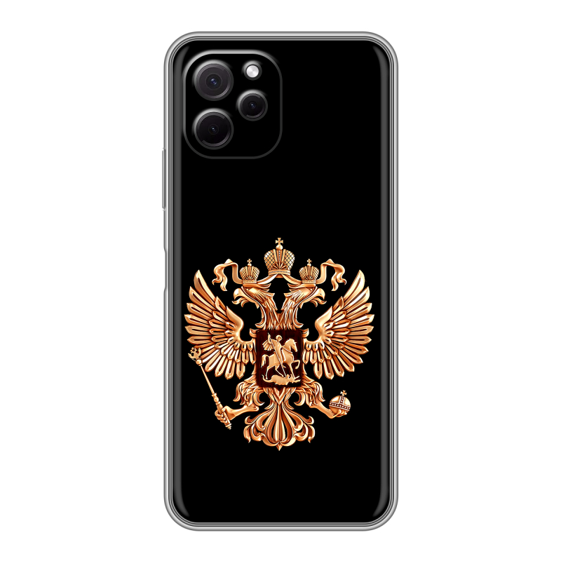 Силиконовый противоударный чехол на Huawei Nova Y61 с принтом Герб России золотой Силиконовый противоударный чехол на Huawei Nova Y61 с принтом Герб России золотой