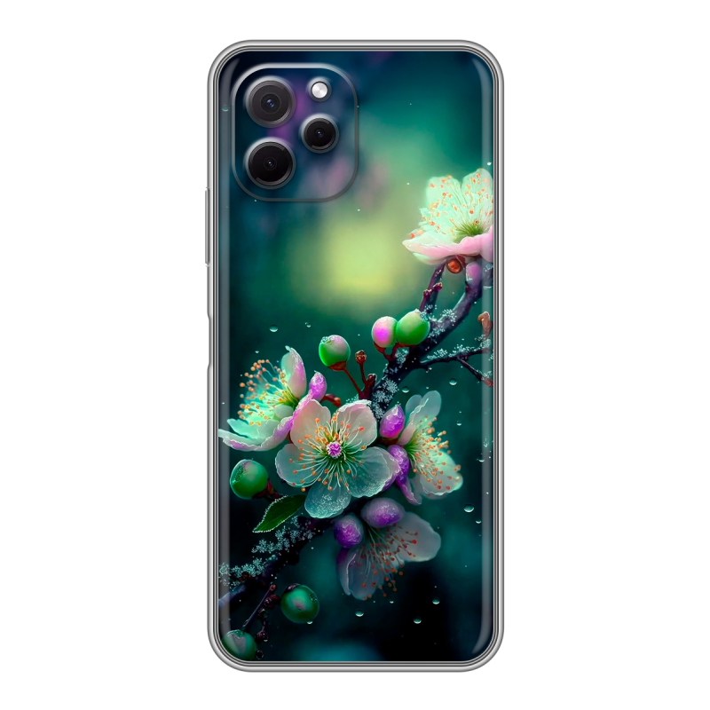 Силиконовый противоударный чехол на Huawei Nova Y61 с принтом Цветы и мрамор Силиконовый противоударный чехол на Huawei Nova Y61 с принтом Цветы и мрамор