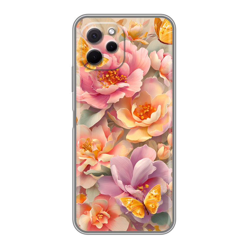 Силиконовый противоударный чехол на Huawei Nova Y61 с принтом Цветы и бабочки Силиконовый противоударный чехол на Huawei Nova Y61 с принтом Цветы и бабочки